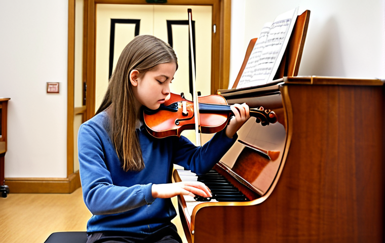 **

A student confidently playing a musical instrument (piano or violin) in front of an examiner. The setting suggests an ABRSM or Trinity College London exam room. Focus on the student's concentration and skill.

**